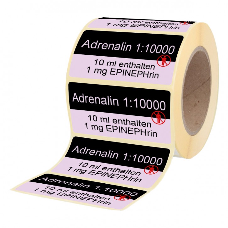 Adrenalin 1:10000 / 10 ml mit 1 mg Epinephrin - Etiketten für Stech- & Brechampullen