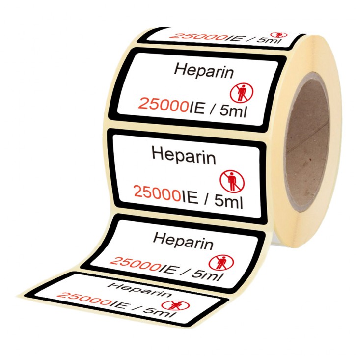 Heparin 25000 IE / 5 ml - Etiketten für Stechampullen