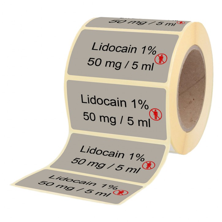 Lidocain 1 % 50 mg / 5 ml - Etiketten für 5 ml Brechampullen