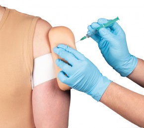 Strap-on vaccination trainer for IM and subcutaneous injection